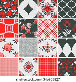 Patterns set with decorative flowers and geometric ornament