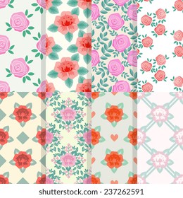 Patterns set with decorative red and pink roses