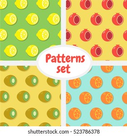 Patterns set. Pattern with half of pomegranate. Pattern with half of kiwi, pattern with half of lemon, pattern with half oforange