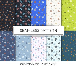 patterns set seamless leaves background