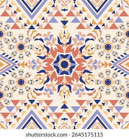 ﻿﻿Geometric patterns in the style of native art are expressed with sharp yellow and orange lines on a dark brown background. The symmetrical structure resembles a flower or star.
