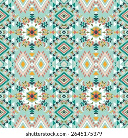 ﻿﻿Geometric patterns in the style of native art are expressed with sharp yellow and orange lines on a dark brown background. The symmetrical structure resembles a flower or star.