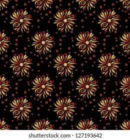 PATTERNS OF STYLIZED FLOWERS ON A BLACK BACKGROUND