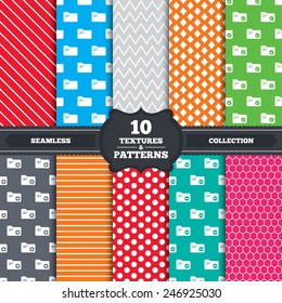 patterns and textures. Accounting binders icons. Add or remove document folder symbol. Bookkeeping management with checkbox. Endless backgrounds with circles, lines and geometric elements.