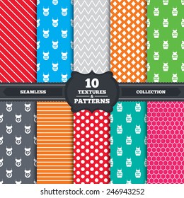 patterns and textures. Baby on board icons. Infant caution signs. Child pacifier nipple. Pregnant woman dress with big belly. Endless backgrounds with circles, lines and geometric elements.