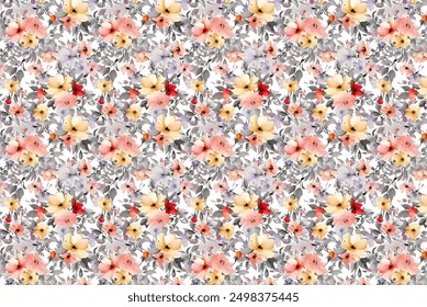 patterns in tiny wildflowers. Millefleurs in the country style. Background of a flowery meadow for textiles, wall coverings, pattern fills, surfaces, prints, and gift wrap