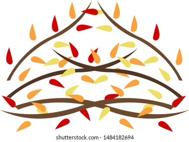 patterns of tree branches with autumn colorful leaves natural logo for design on a white background