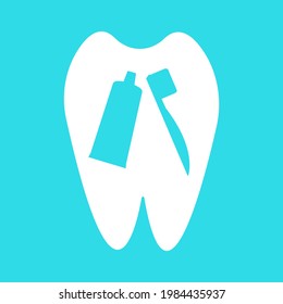 patterns tube and brush for cleaning teeth on enamel surface object on blue background concept of dentistry and hygiene