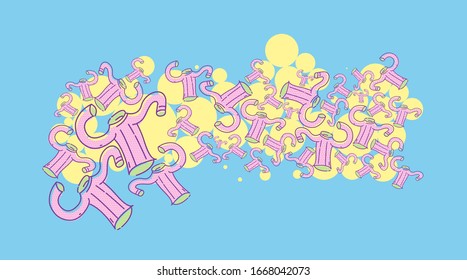 Patterns of vectorized clothing drawings, drawing of shirt, pants and dress