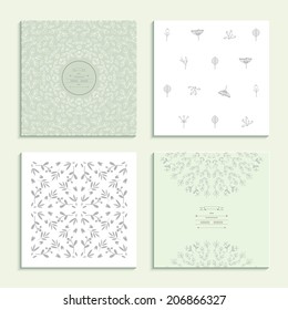 Patterns with vegetative elements Set of four cards. Vector illustration.