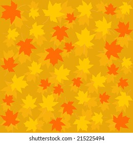 pattern,seamless of  autumn leaves on a orange background, vector