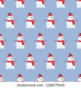 
Pattern.Snowman. Cheerful snowman. Blue background.