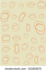 patternwith several hand draw mouths, seamless,