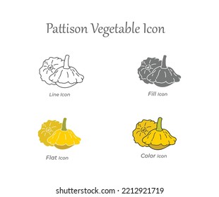 Pattison or Patty Pan Vegetable Line, Fill, Flat and Color Icon and fresh, natural, Organic, healthy, vegetarian food vector Icon set Illustration