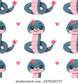 Pattren Cute Snake - vector illustration depicting a friendly snake with bright colours and a charming smiling facial expression