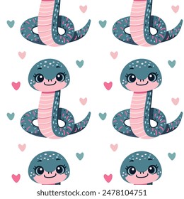 Pattren Cute Snake - vector illustration depicting a friendly snake with bright colours and a charming smiling facial expression