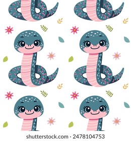 Pattren Cute Snake - vector illustration depicting a friendly snake with bright colours and a charming smiling facial expression