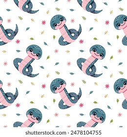 Pattren Cute Snake - vector illustration depicting a friendly snake with bright colours and a charming smiling facial expression