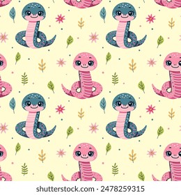 Pattren Cute Snake - vector illustration depicting a friendly snake with bright colours and a charming smiling facial expression	
