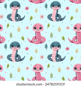 Pattren Cute Snake - vector illustration depicting a friendly snake with bright colours and a charming smiling facial expression	
