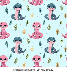 Pattren Cute Snake - vector illustration depicting a friendly snake with bright colours and a charming smiling facial expression	
