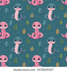 Pattren Cute Snake - vector illustration depicting a friendly snake with bright colours and a charming smiling facial expression	
