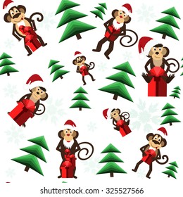 Pattren with the monkeys and the tree. Vector illustration.