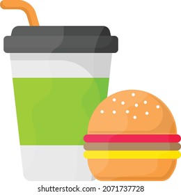 Patty Burger with Large size Drink Concept, Thanksgiving Day Meal Vector Icon Design, Harvest festival Symbol, Secular holiday Sign, Religious and cultural traditions Stock Illustration