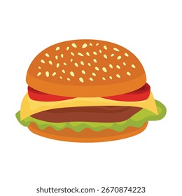 Patty Käse Burger Vektorgrafik auf weißem Hintergrund. Fast Food Konzept