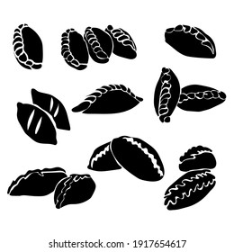patty stuffed silhouette, different pie set vector illustration for design