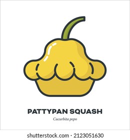 Pattypan squash or Pattison vegetable icon, outline with color fill style vector illustration