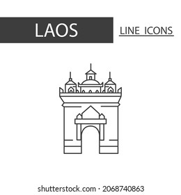 Patuxai (Victory Gate in Laos) Laos icon. The icons as Laos signature in black lines.