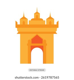 Patuxay - victory monument in Vientiane icon symbol. Laos travel, landmark, culture vector illustration in color fill style.