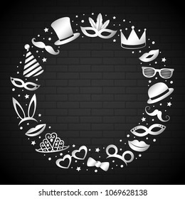 Paty background with shiny frame made of icons. Vector.
