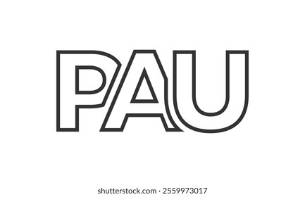 PAU logo design template with strong and modern bold text. Initial based vector logotype featuring simple and minimal typography. Trendy company identity ideal for businesses brand presence.