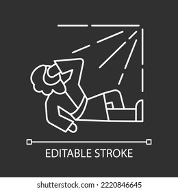 Paul conversion white linear icon for dark theme. Man on ground blinded by light. Bible narrative. Thin line illustration. Isolated symbol for night mode. Editable stroke. Arial font used