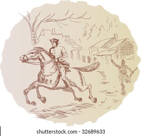 Paul Revere riding his horse to warn Americans of the British