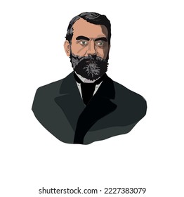 Paul Vidal de la Blache, portrait vector illustration. (1845 – 1918) He was a French scientist. He worked in the field of geography.