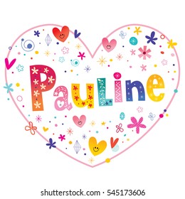 Pauline female given name decorative lettering heart shaped love design