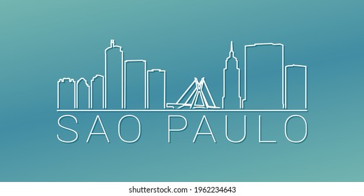 São Paulo, Brazil Skyline Linear Design. Flat City Illustration Minimal Clip Art. Background Gradient Travel Vector Icon.