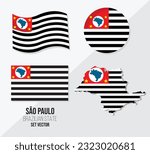 São Paulo Brazil state vector set Flag symbol map and circle flag.