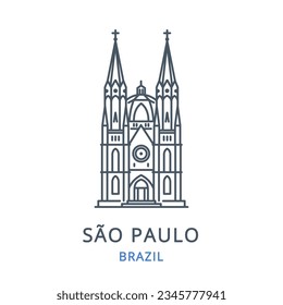 São Paulo, Brazil. Vector illustration of Sao Paulo in the country of  Brazil. Linear icon of the famous, modern city symbol. Cityscape outline icon of city landmark on a white background.