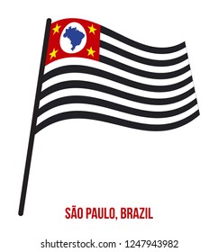 São Paulo Flag Waving Vector Illustration on White Background. States Flag of Brazil.