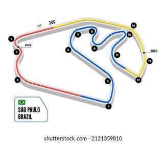 São Paulo grand prix race track. circuit for motorsport and autosport. Vector illustration.