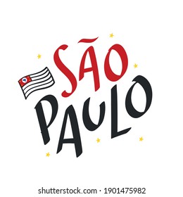 São Paulo. San Paolo. Brazilian city name in handmade calligraphy. Brazilian Portuguese Vector. 