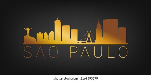 São Paulo, State of São Paulo, Brazil Gold Skyline City Silhouette Vector. Golden Design Luxury Style Icon Symbols. Travel and Tourism Famous Buildings.