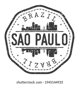 São Paulo, State of Sao Paulo, Brazil Stamp Skyline Postmark. Silhouette Postal Passport. City Round Vector Icon. Vintage Postage Design.