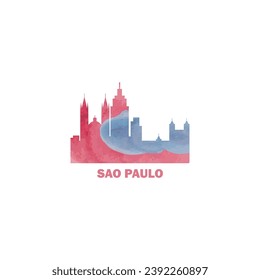 São Paulo watercolor cityscape skyline city panorama vector flat modern logo, icon. Brazil megapolis emblem concept with landmarks and building silhouettes. Isolated graphic