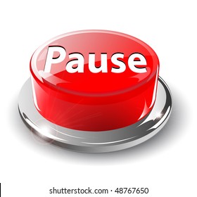 Pause Button, 3d Red Glossy Metallic, Vector.