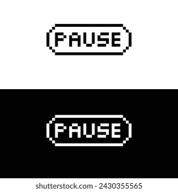 pause button 8 bit text pause Pixel art 8-bit for game 